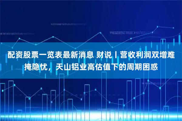 配资股票一览表最新消息 财说丨营收利润双增难掩隐忧，天山铝业高估值下的周期困惑